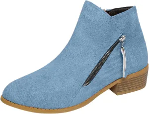Boots for Women Ankle Booties Low Heel Suede Leather Dressy Slip on Comfort Fall Winter Short Boots Side Zipper Wide Width Booties for Women Ladies Boots
