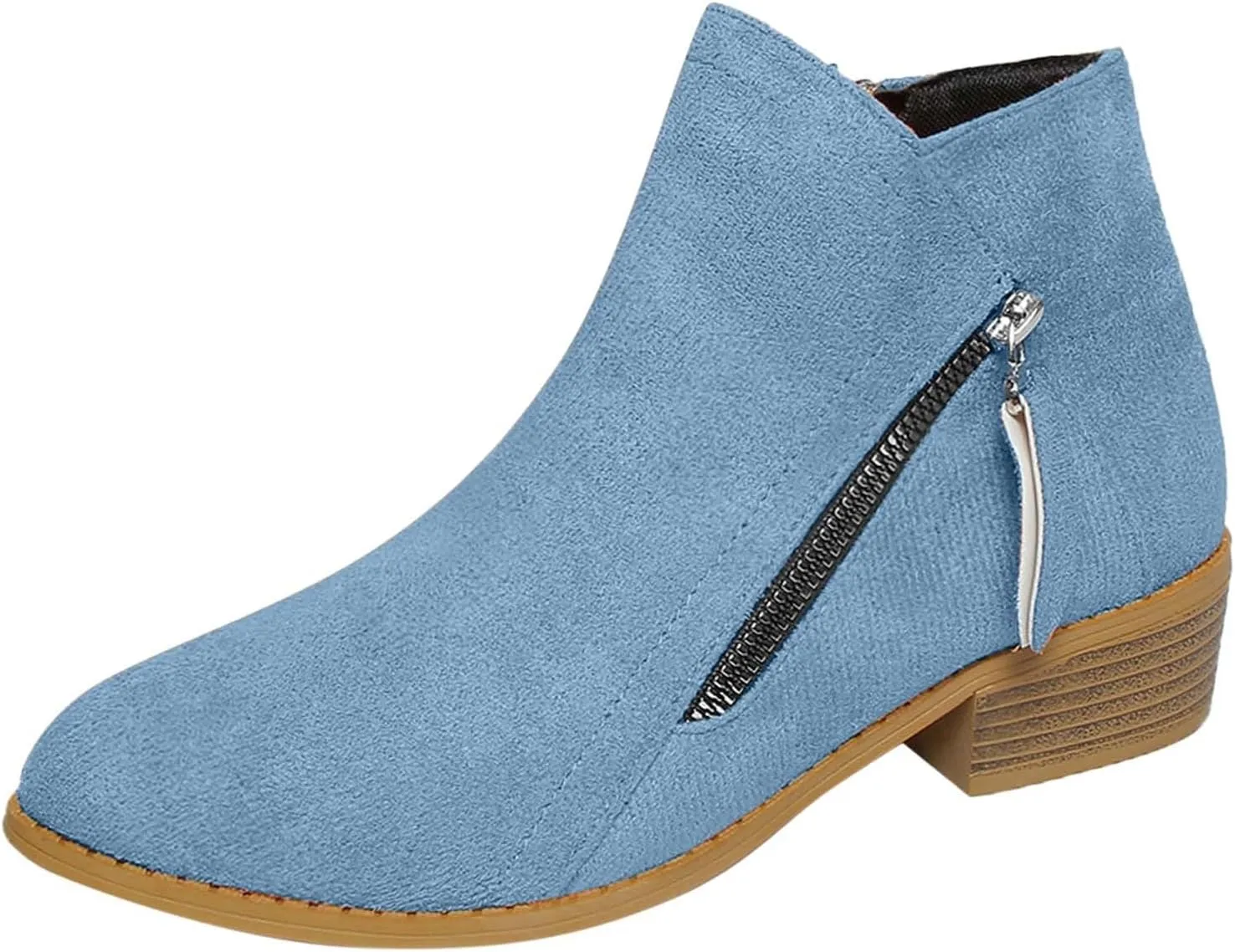 Boots for Women Ankle Booties Low Heel Suede Leather Dressy Slip on Comfort Fall Winter Short Boots Side Zipper Wide Width Booties for Women Ladies Boots