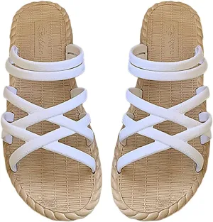 Cross Straps Sandals for Women Flats Casual Summer Open Toe Hollow Out Slip-on Slipper Solid Lightweight Comfy Outdoor Non-Slip Shoes Slides