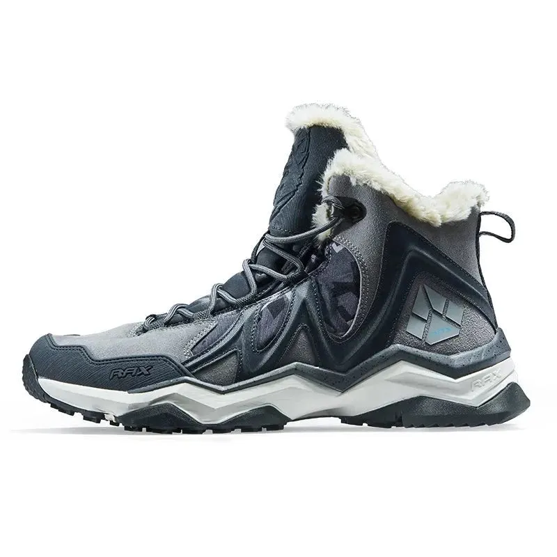Mens Geunine Leather Hiking Shoes For Men Fleece Snow Boots Warm Trekking Walking Shoes Hiking Boots Men Sneakers Boots