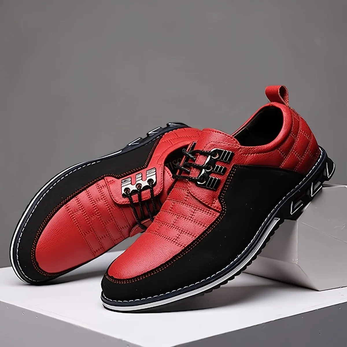 Men's Plaid British Style Derby Shoes, Wear-resistant Non-Slip Dress Shoes For Wedding Business
