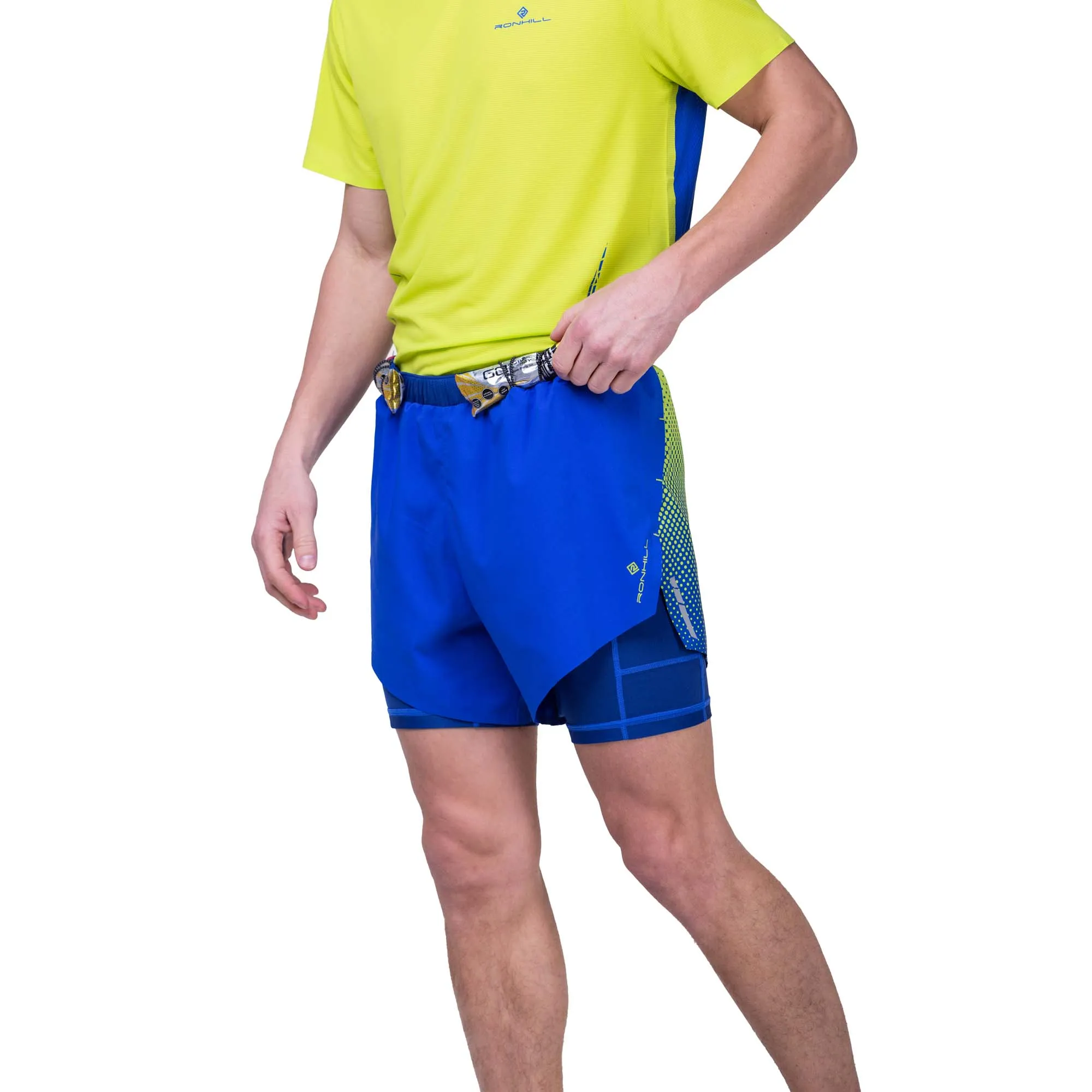 Ronhill | Men's Tech Race Twin Short - Azurite/Citrus Fade