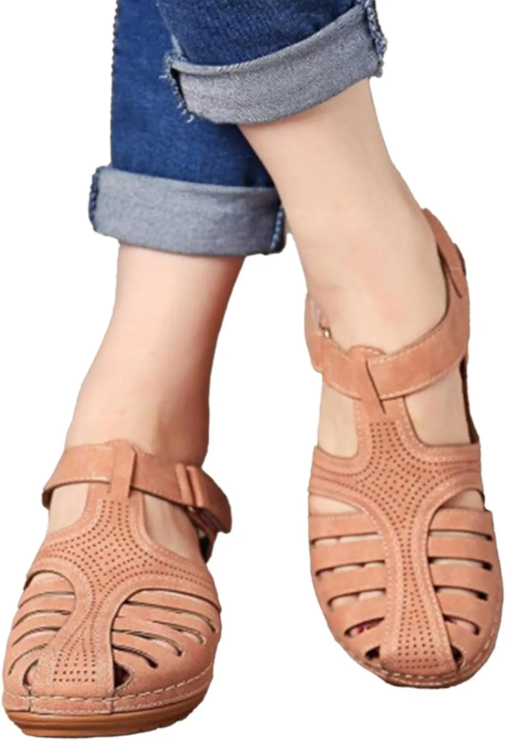 Summer Womens Sandals Casual Bohemia Gladiator Closed Toe Wedge Shoes Comfort Ankle Strap Slip On Orthopedic Platform Sandals