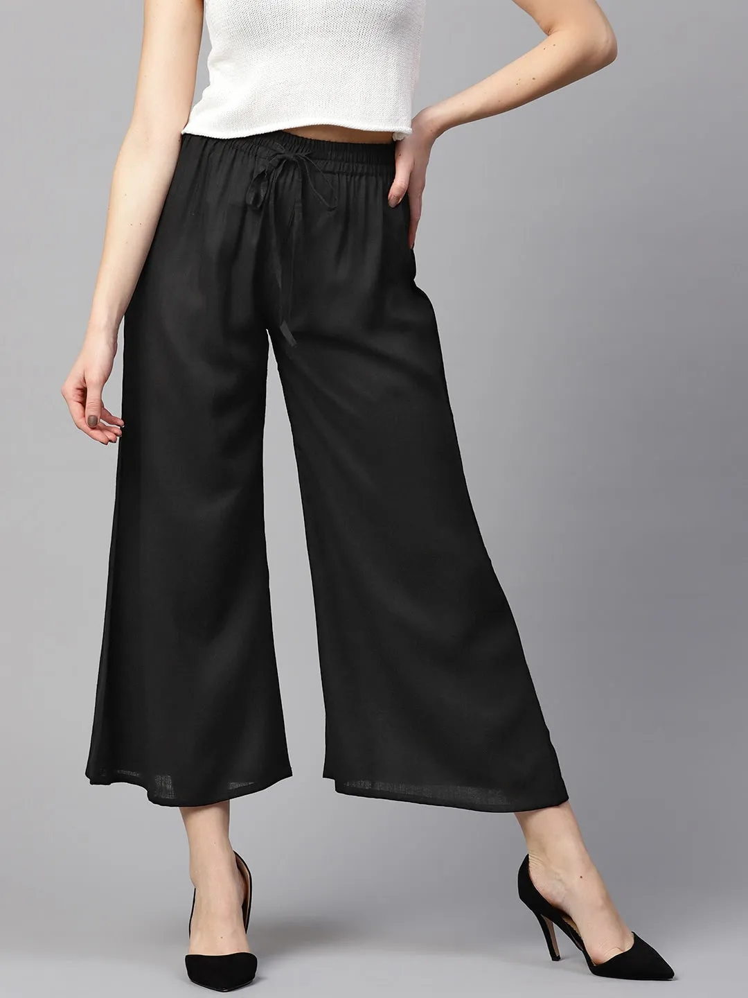 Women Black Solid Palazzos