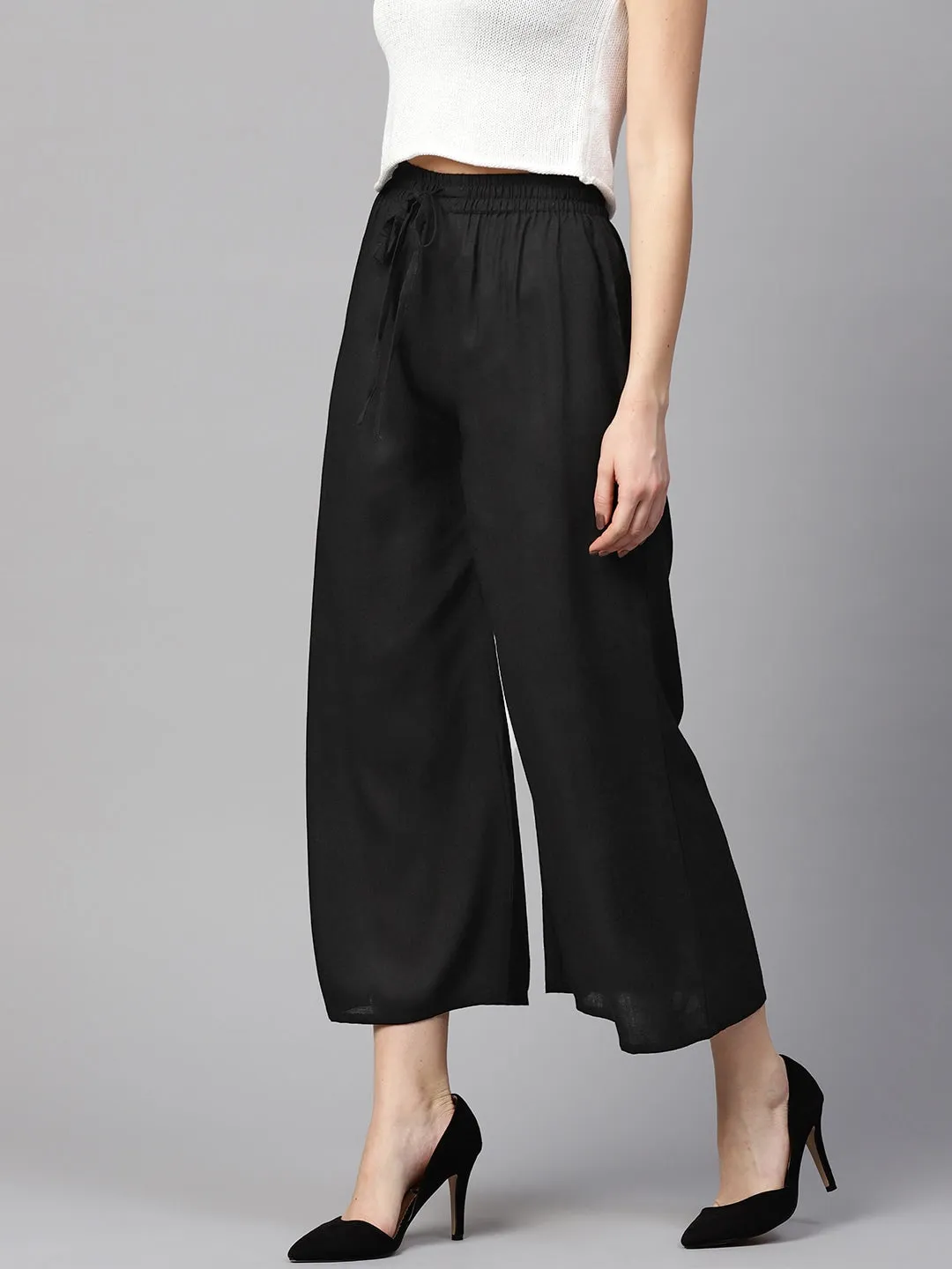 Women Black Solid Palazzos