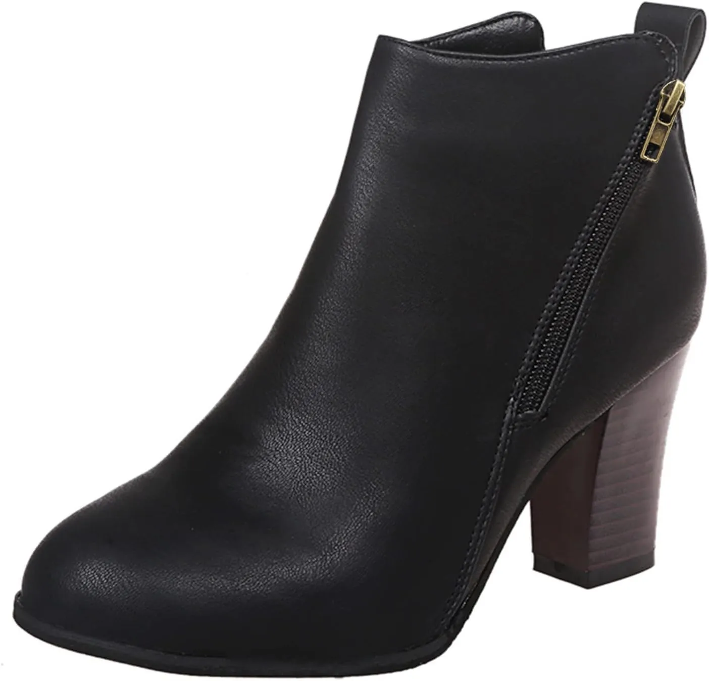 Women's Ankle Boots & Booties Booties for Women 2024 with Heel Black Leather Boots Men Ankle Bootie for Women Low Heel Solid Color Comfy Casual Daily Deals