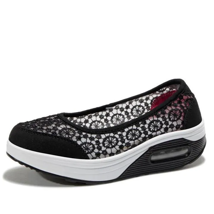 Women's Lace Breathable Slip on Platform Shoes
