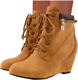 ZBYY Wedge Boots for Women Ankle Booties,Winter Lace up Suede Low Wedges Ankle Boots Comfortable Oxford Shoes Booties