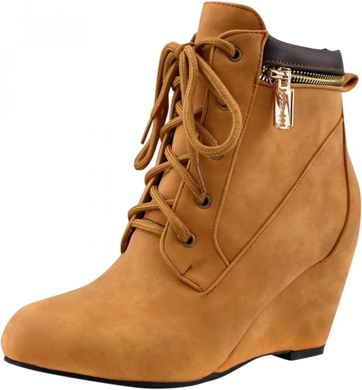 ZBYY Wedge Boots for Women Ankle Booties,Winter Lace up Suede Low Wedges Ankle Boots Comfortable Oxford Shoes Booties