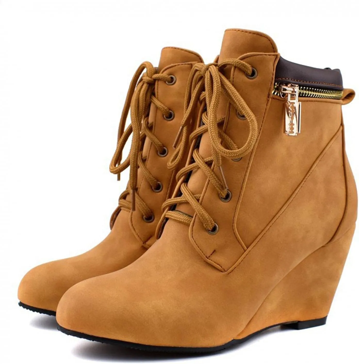 ZBYY Wedge Boots for Women Ankle Booties,Winter Lace up Suede Low Wedges Ankle Boots Comfortable Oxford Shoes Booties
